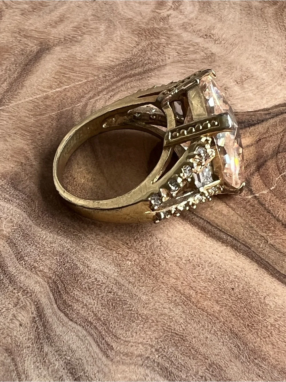 Gold-Tone Crystal Statement Ring with Clear Center Stone - Women Jewelry